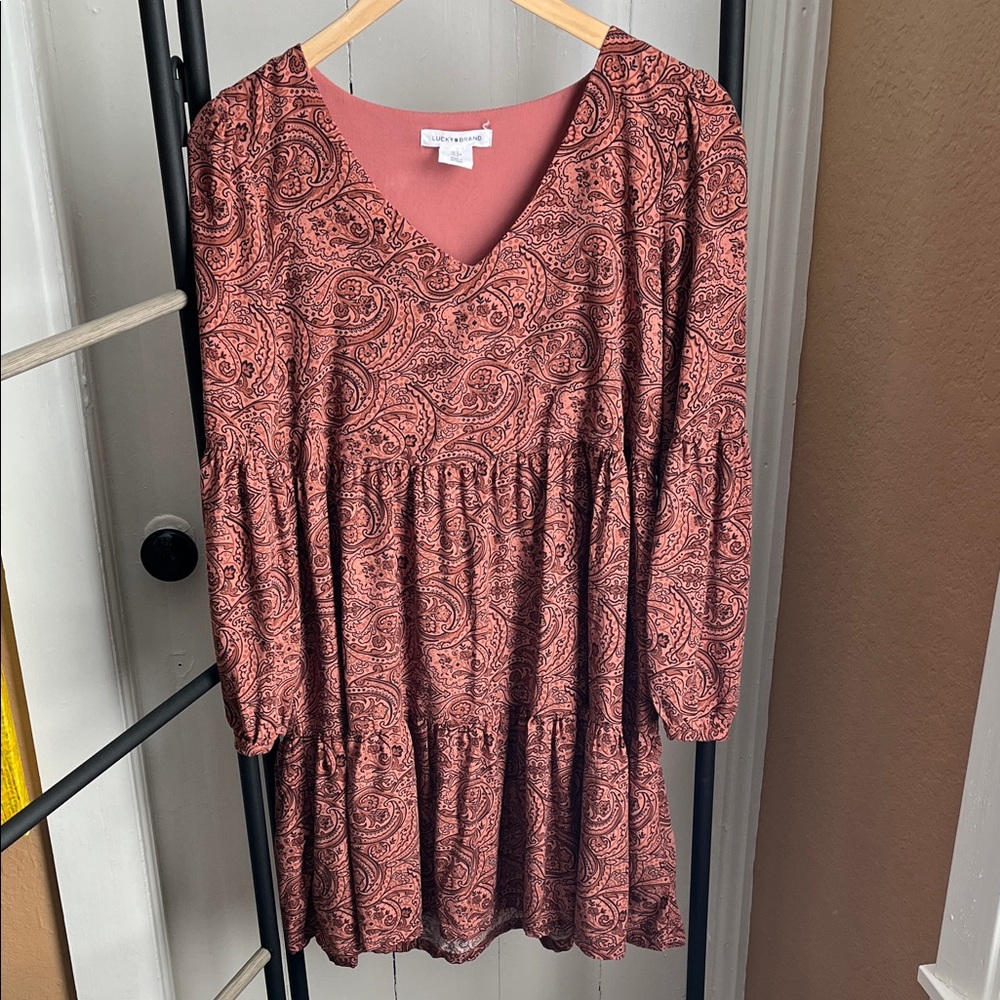 Lucky Brand Rust Colored Paisley Long Sleeve Dress